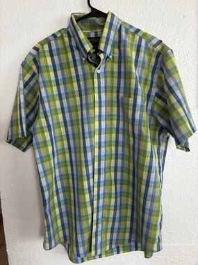 Brooks Brothers Short Sleeve Plaid Button-Down Shirt - Blue & Green